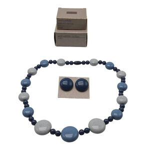 Avon 1986 Sea Blue Sand Pebbles Necklace Earring Set 22" Vintage Acrylic